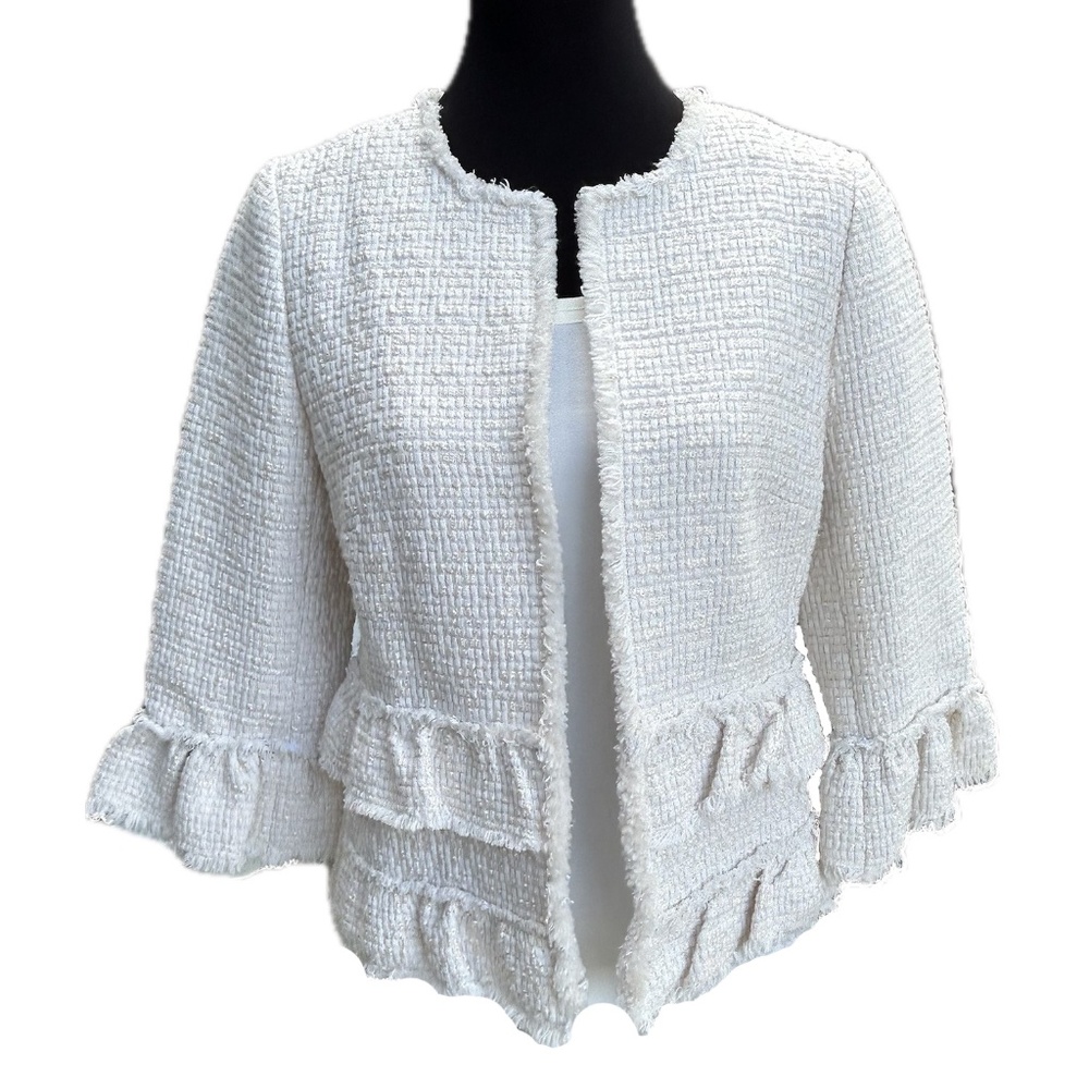 Ann Taylor Tweed Ivory/Gold Jacket - 10P